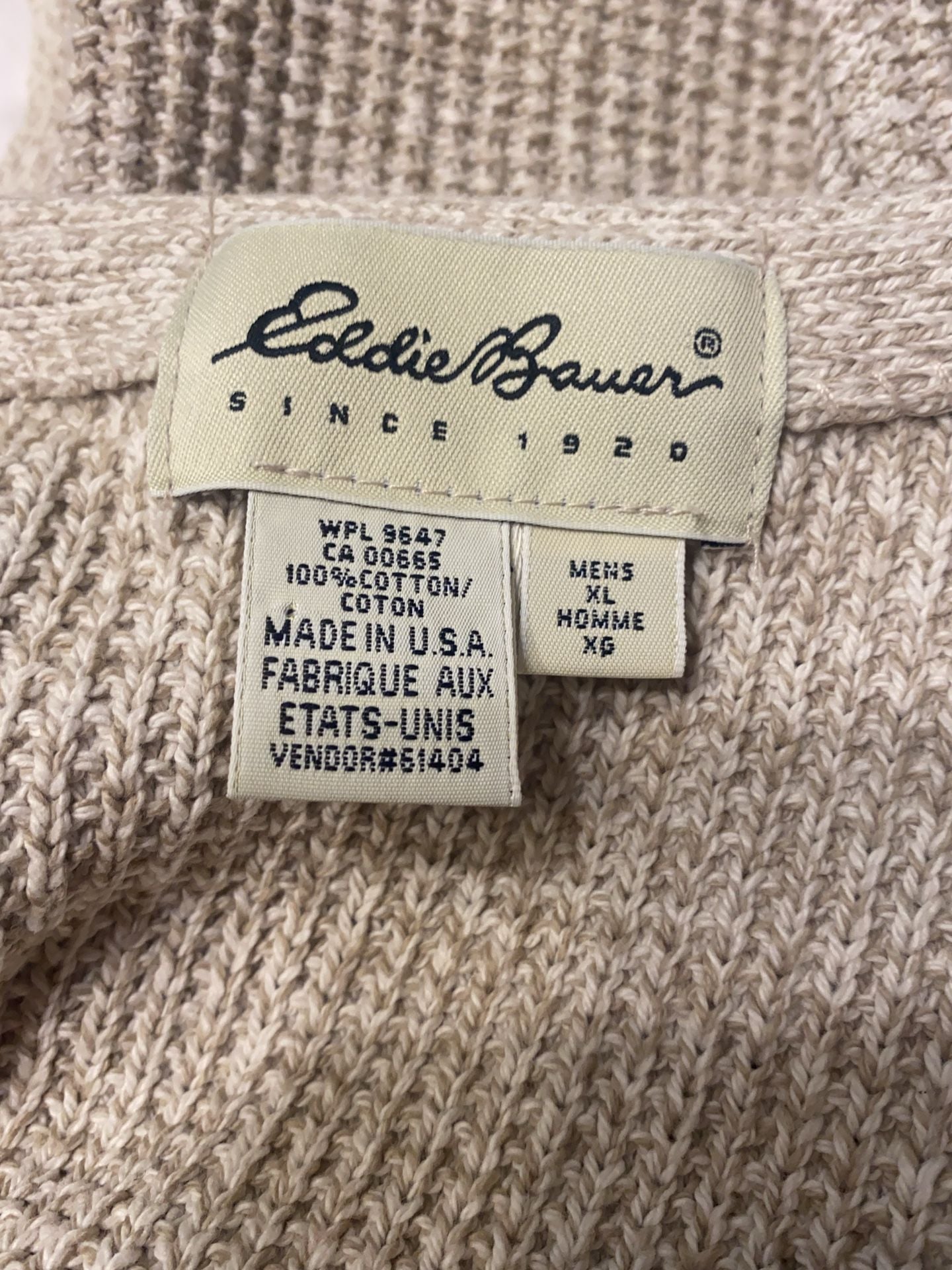 Eddie Bauer Men's XL 100% Cotton Knit Open Front Vest Made in USA 5