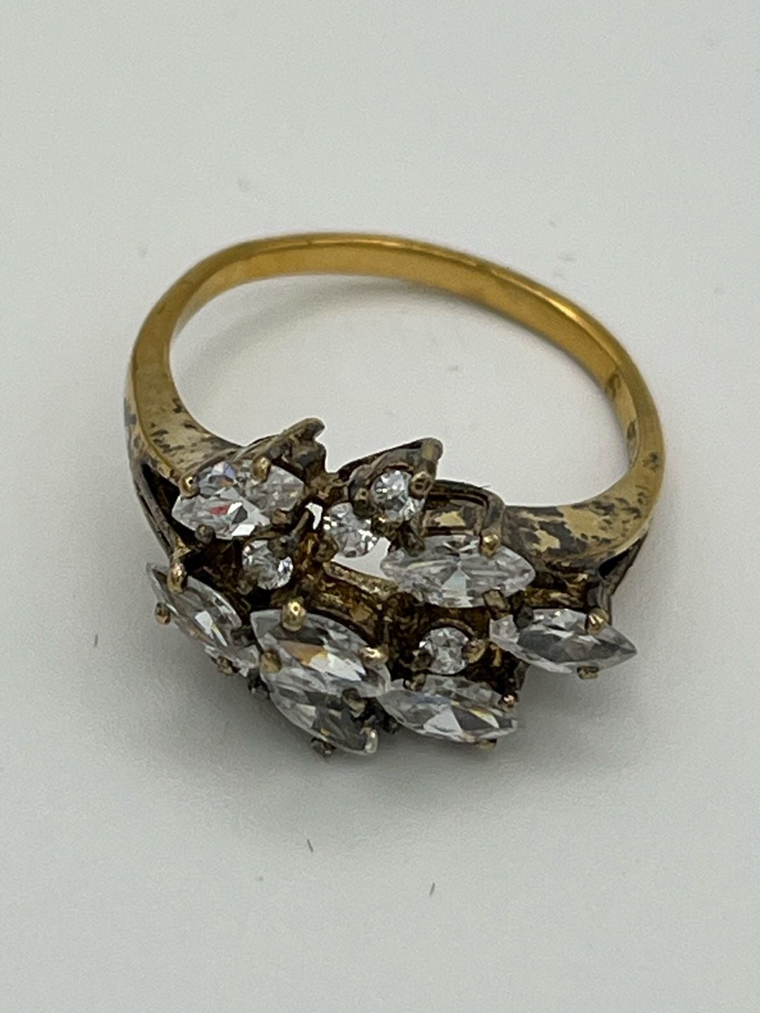 Marquise Cut Cluster Statement Ring in Gold Tone 12
