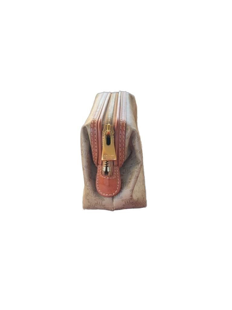 Celine vanity case pouch brown leather and beige coated canvas small vintage 3