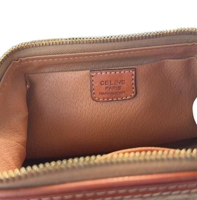Celine vanity case pouch brown leather and beige coated canvas small vintage 8
