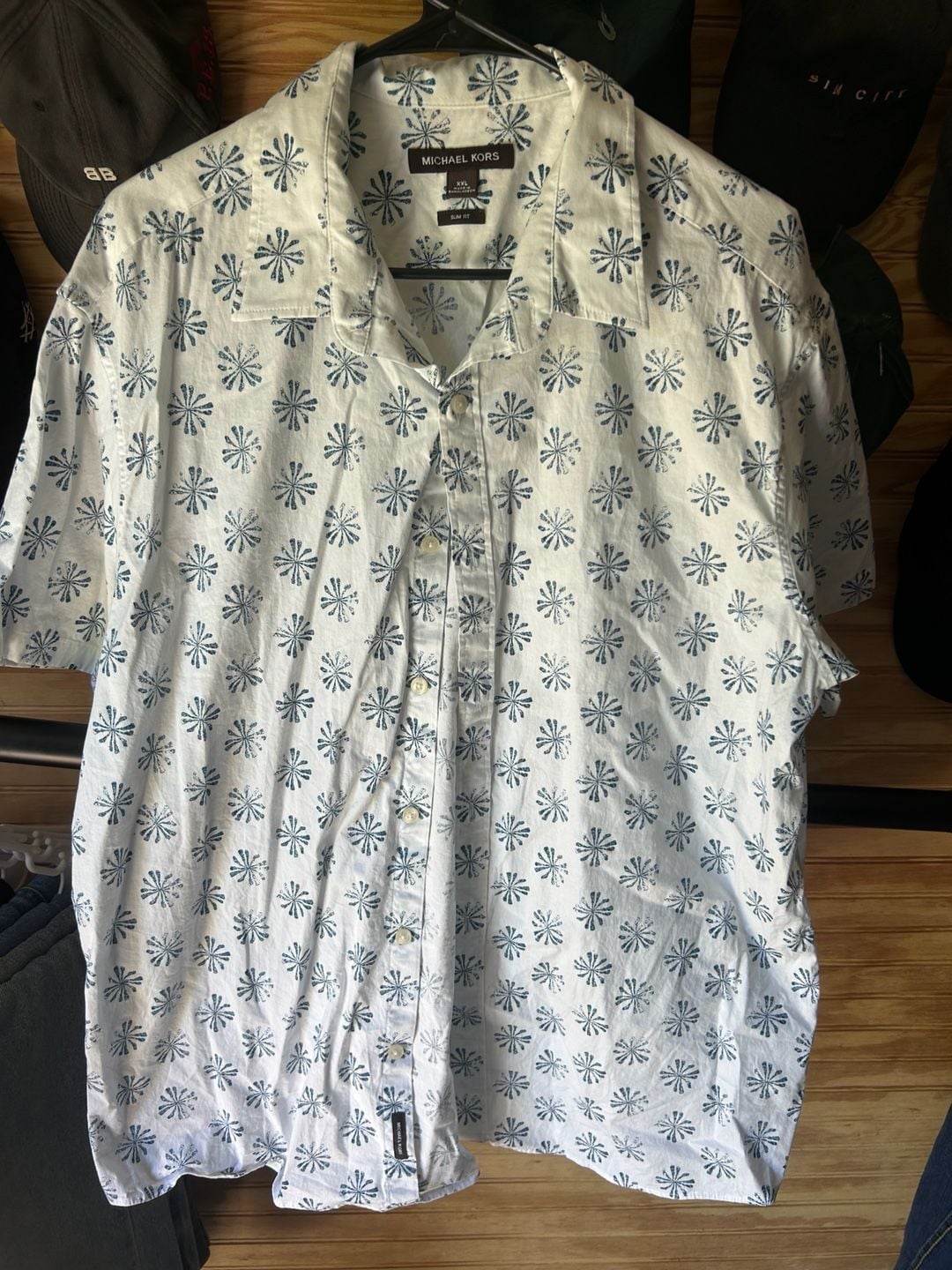 Michael Kors Men's Floral Print Slim Fit Short Sleeve Button Down Shirt XXL 2