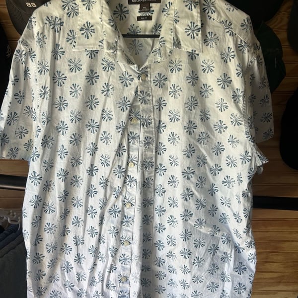 Michael Kors Men's Floral Print Slim Fit Short Sleeve Button Down Shirt XXL