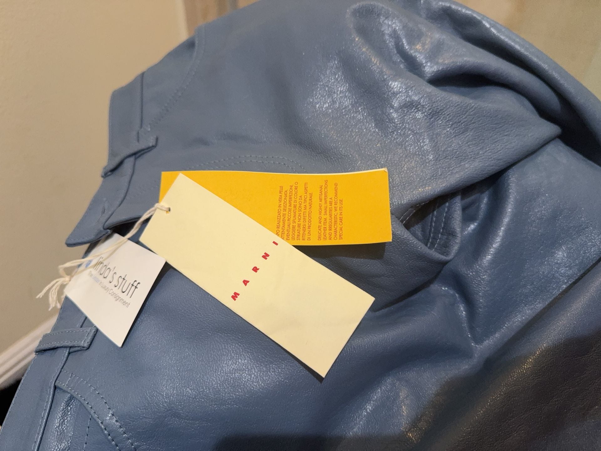 Women’s Marni SS24 Shiny Goat Leather Flared Pants in Blue, Size 42 NEW 3