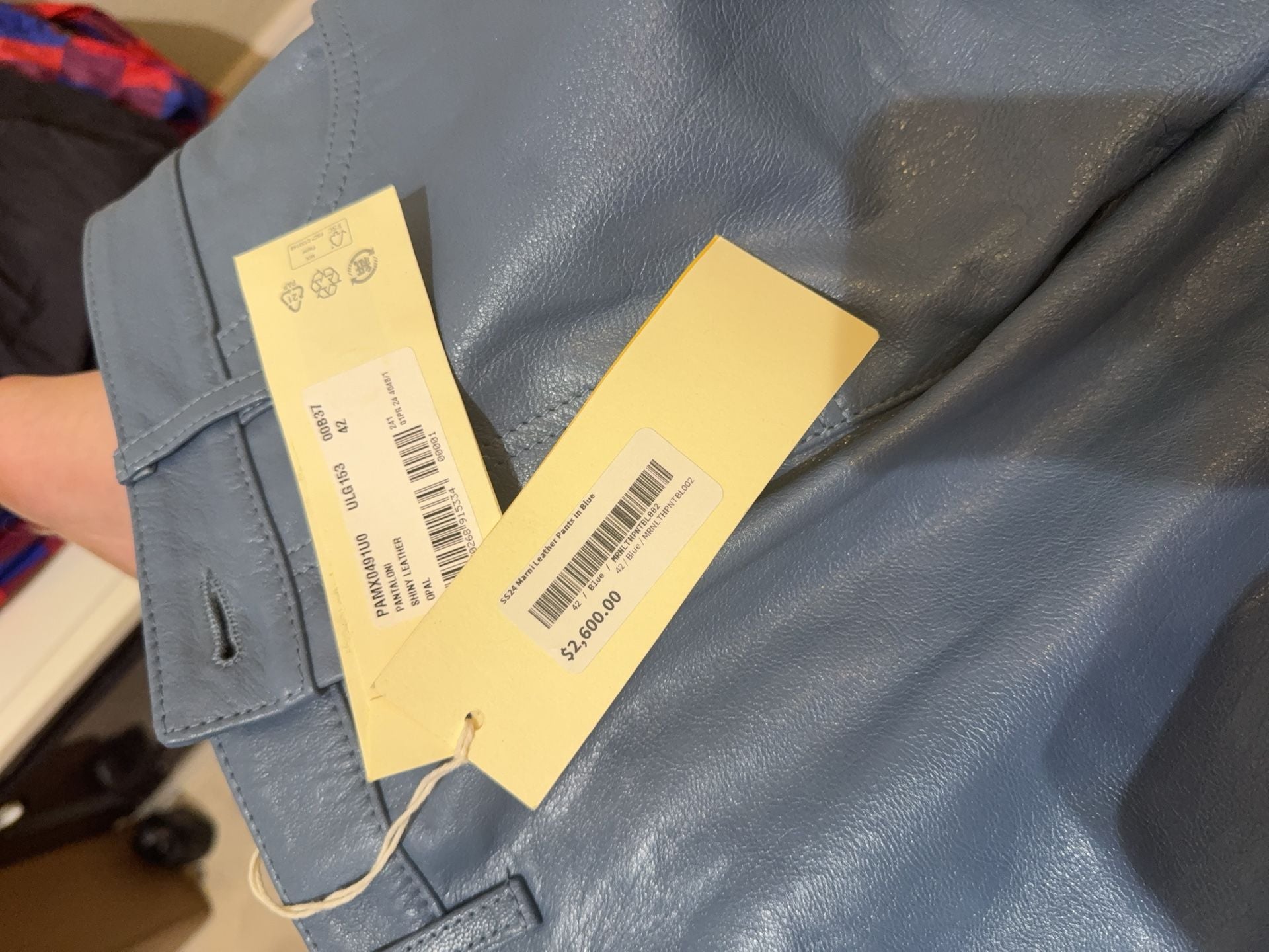 Women’s Marni SS24 Shiny Goat Leather Flared Pants in Blue, Size 42 NEW 6