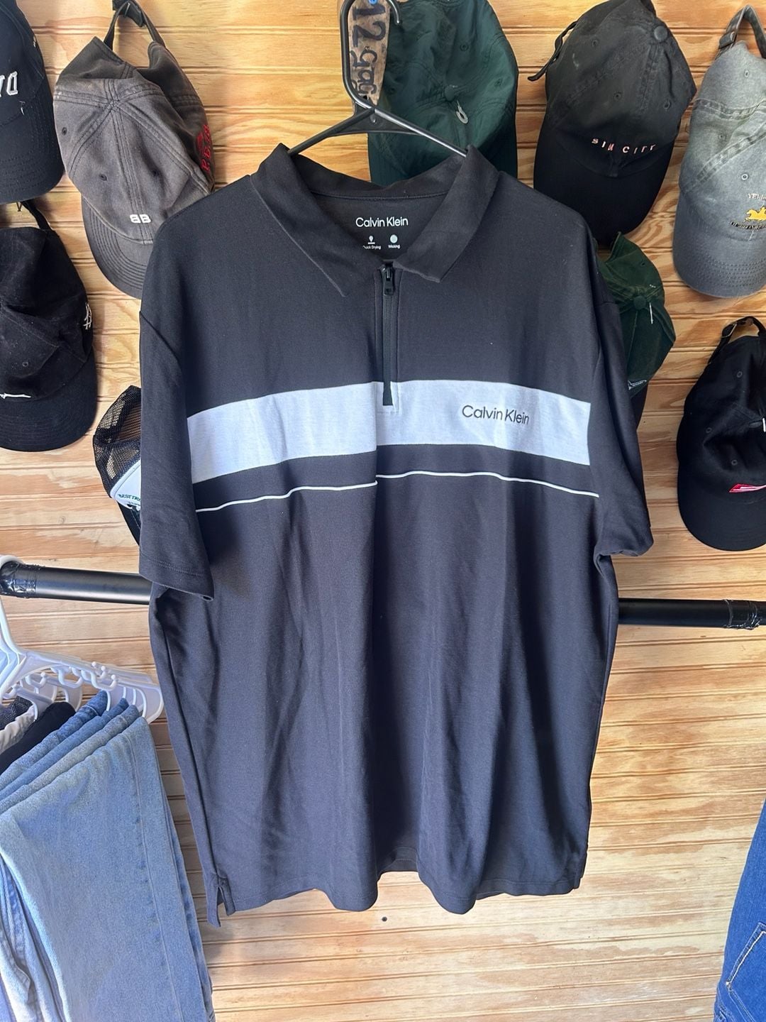 Calvin Klein Men's Quick Dry Wicking Quarter-Zip Polo Shirt Black Size XL 2