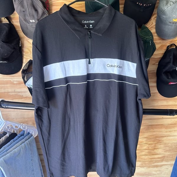 Calvin Klein Men's Quick Dry Wicking Quarter-Zip Polo Shirt Black Size XL