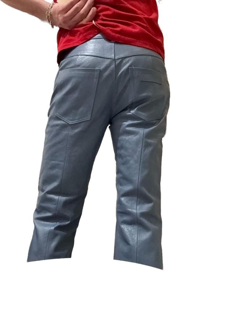 Women’s Marni SS24 Shiny Goat Leather Flared Pants in Blue, Size 42 NEW 1