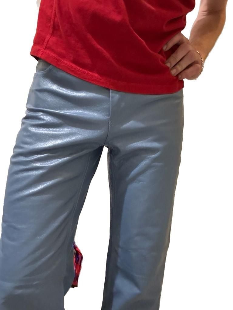 Women’s Marni SS24 Shiny Goat Leather Flared Pants in Blue, Size 42 NEW 2