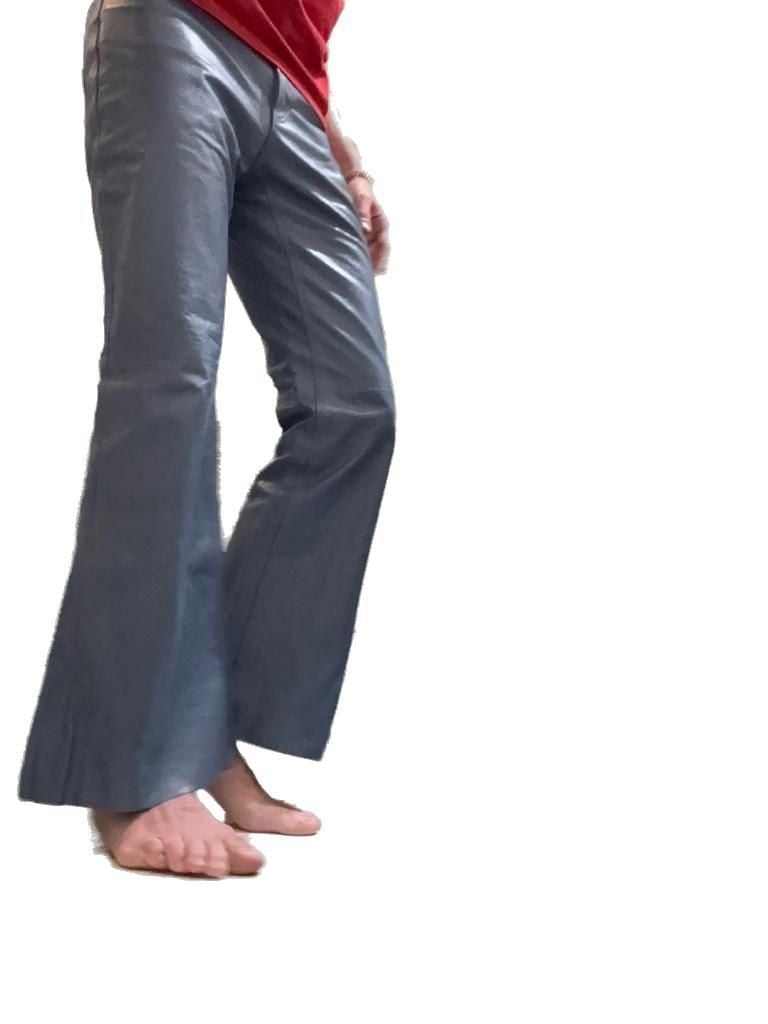 Women’s Marni SS24 Shiny Goat Leather Flared Pants in Blue, Size 42 NEW 4