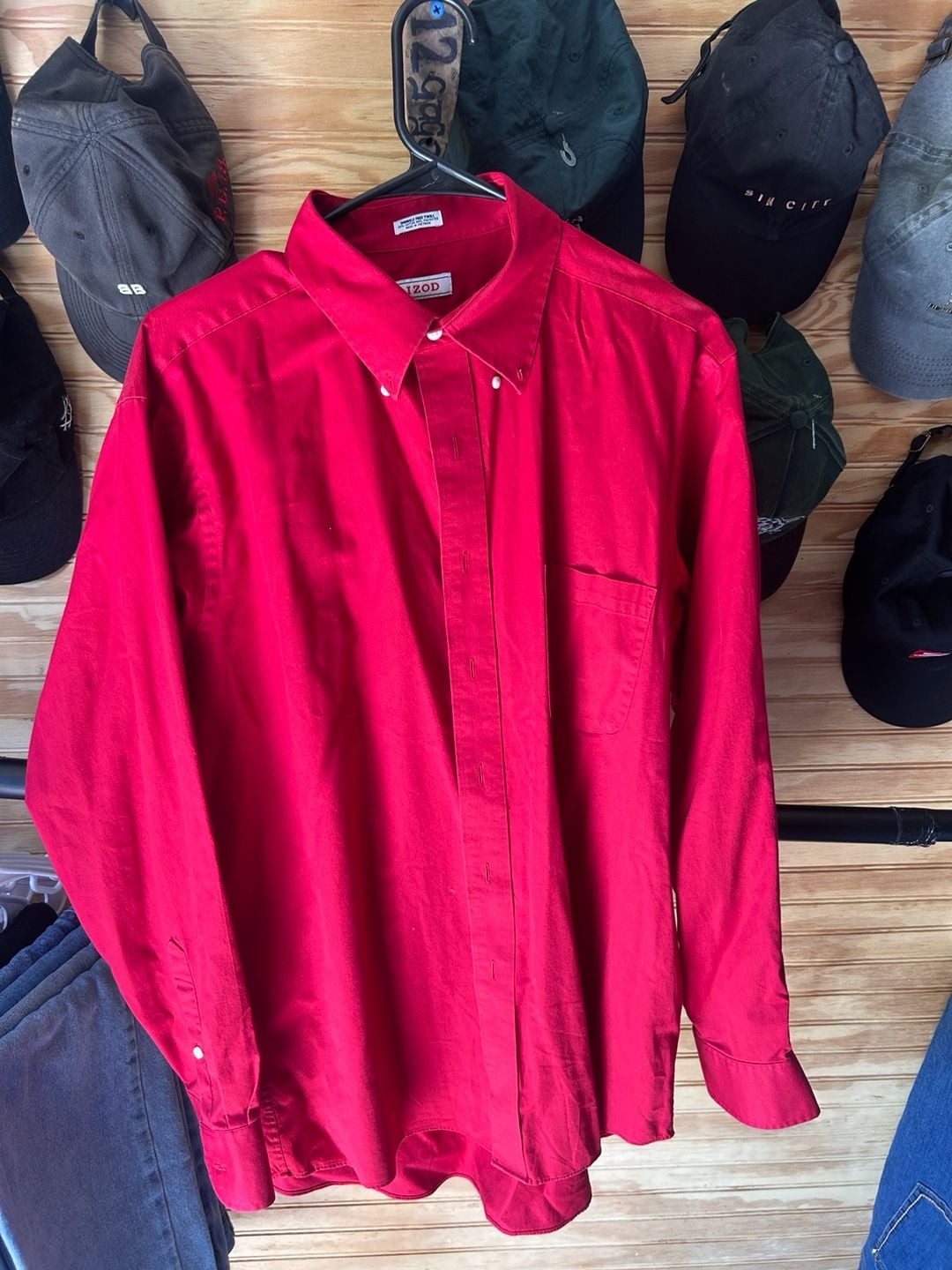 IZOD Men's Red Wrinkle Free Twill Button Down Shirt Size 16 1/2 34/35 2