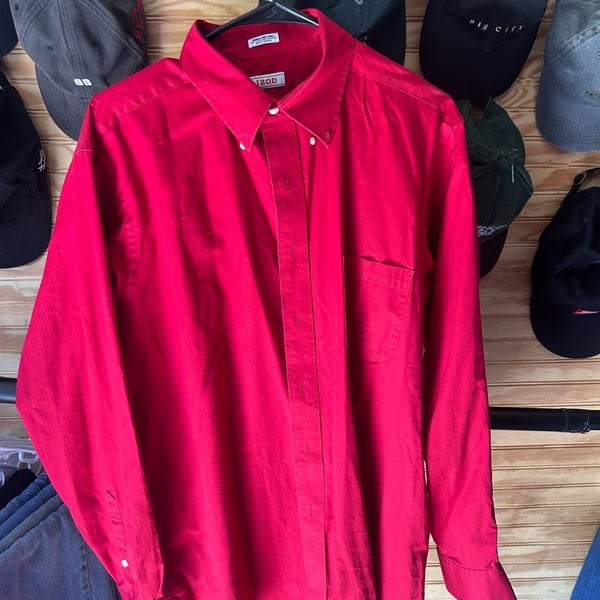 IZOD Men's Red Wrinkle Free Twill Button Down Shirt Size 16 1/2 34/35