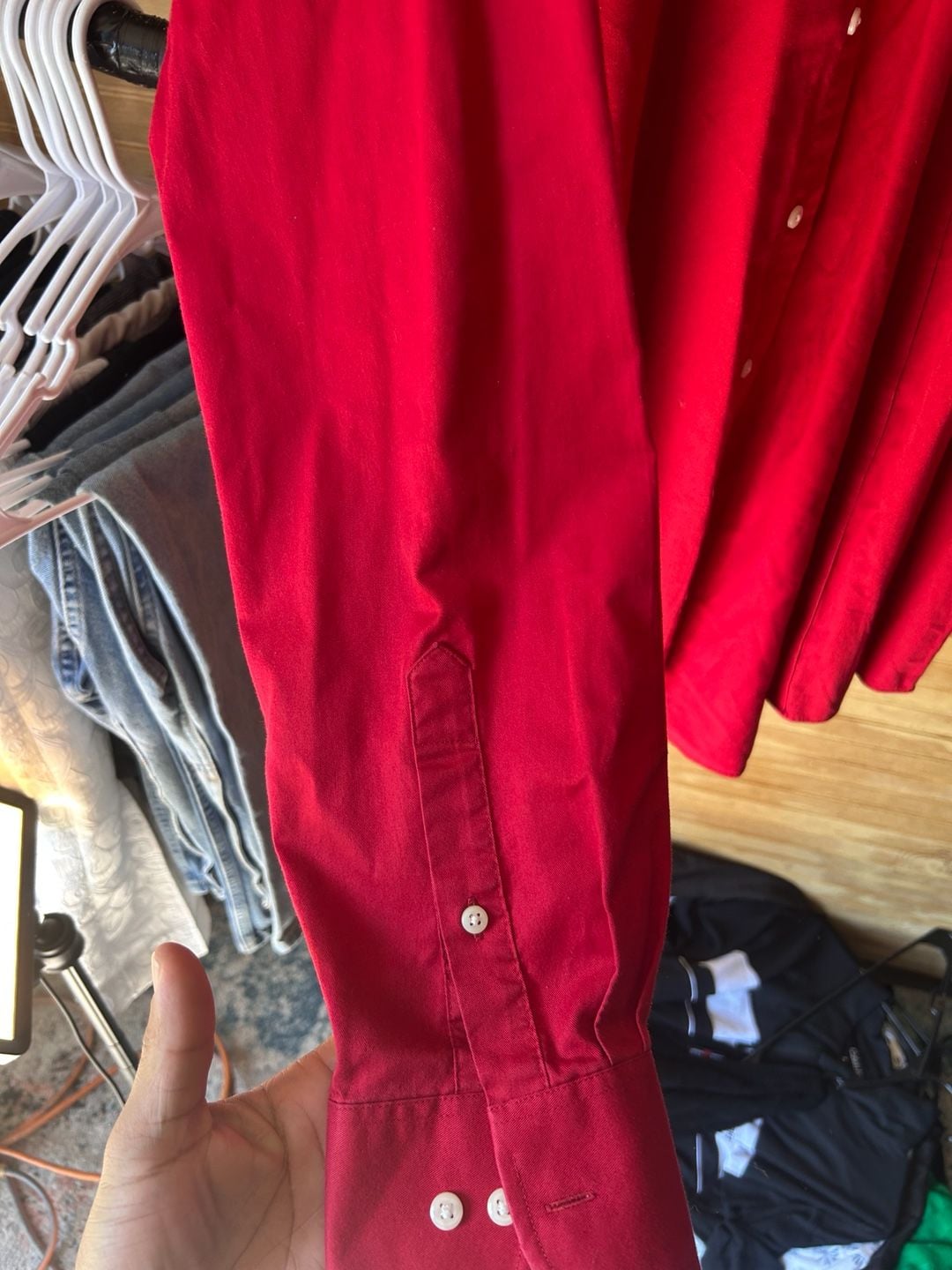 IZOD Men's Red Wrinkle Free Twill Button Down Shirt Size 16 1/2 34/35 5