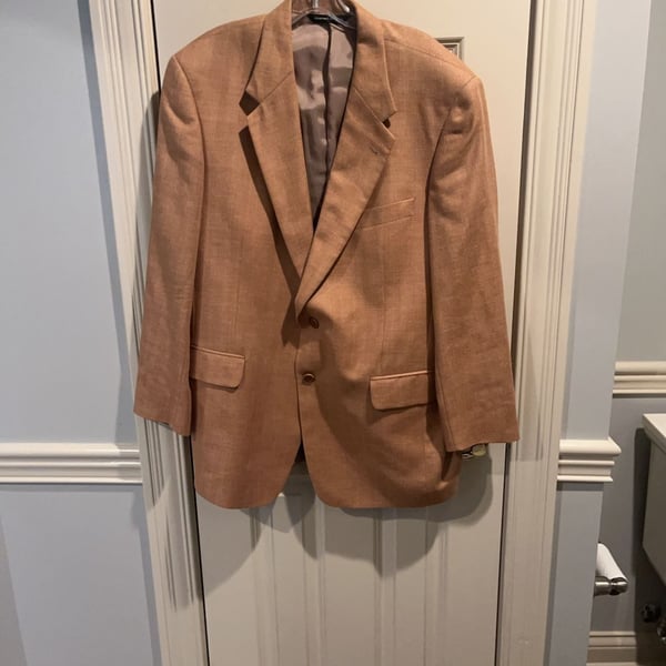Vintage Herringbone Blazer Tan Two-Button Sport Coat Made in Canada
