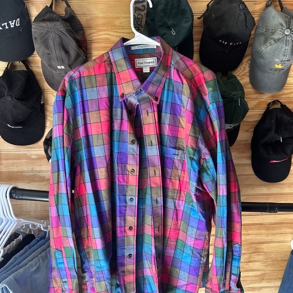 Paul Fredrick Men's Non-Iron 100% Cotton Plaid Button Down Shirt XL