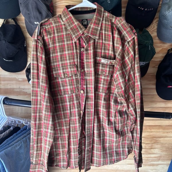 Cavi Men's Plaid Long Sleeve Button Down Shirt Size Large