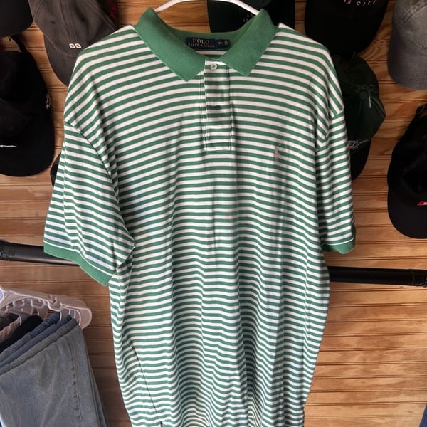 Polo Ralph Lauren Green and White Striped Polo Shirt XL