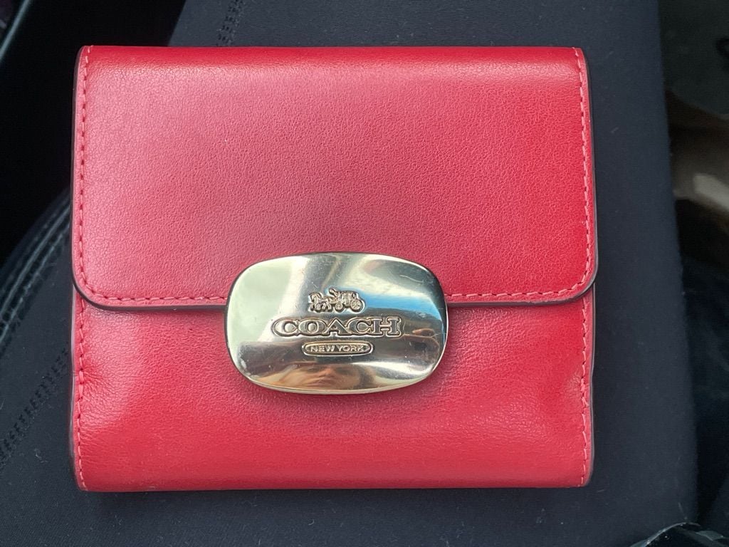 Coach Red Leather Small Snap Wallet with Gold Tone Logo Plaque 2