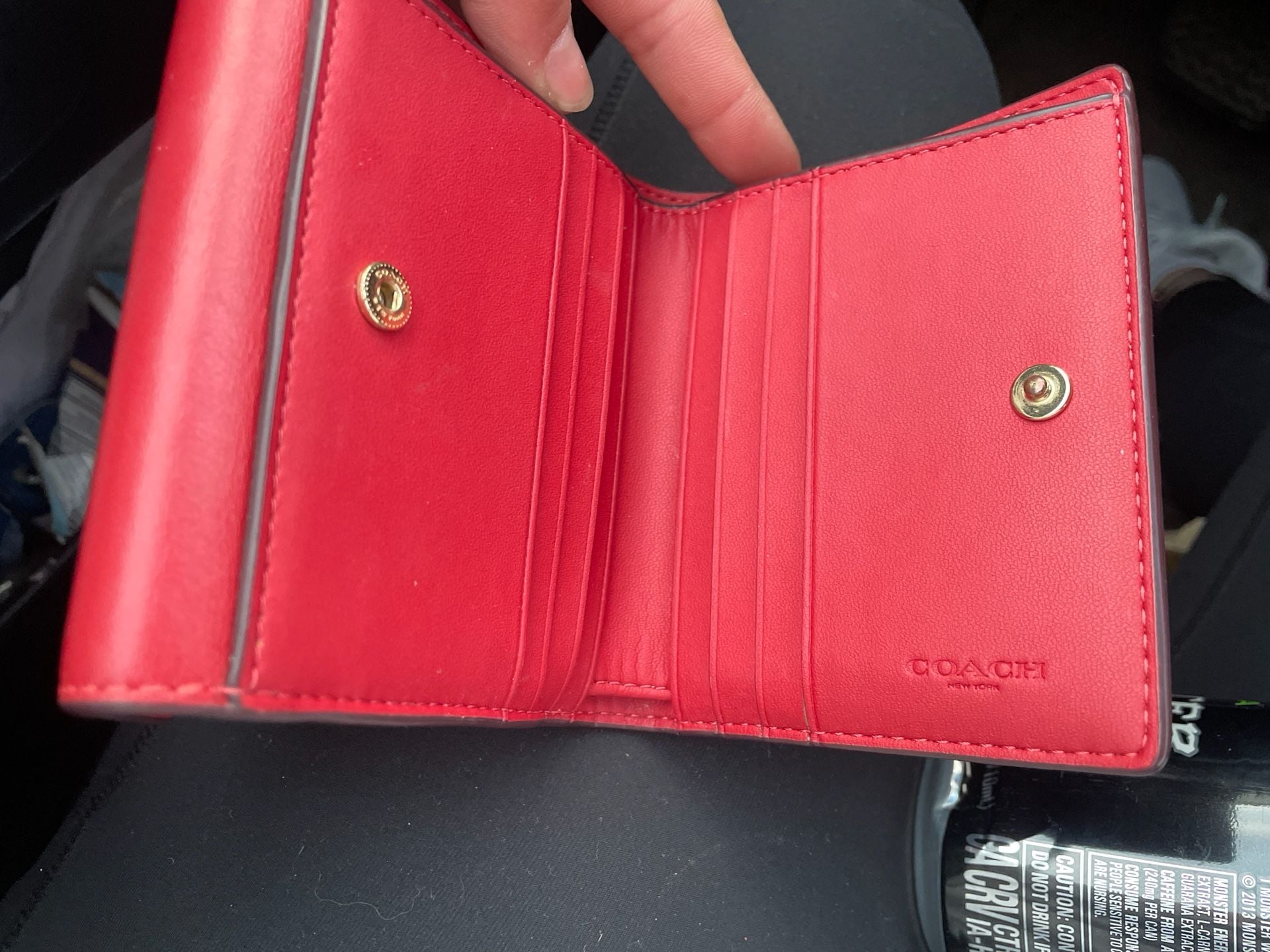Coach Red Leather Small Snap Wallet with Gold Tone Logo Plaque 3