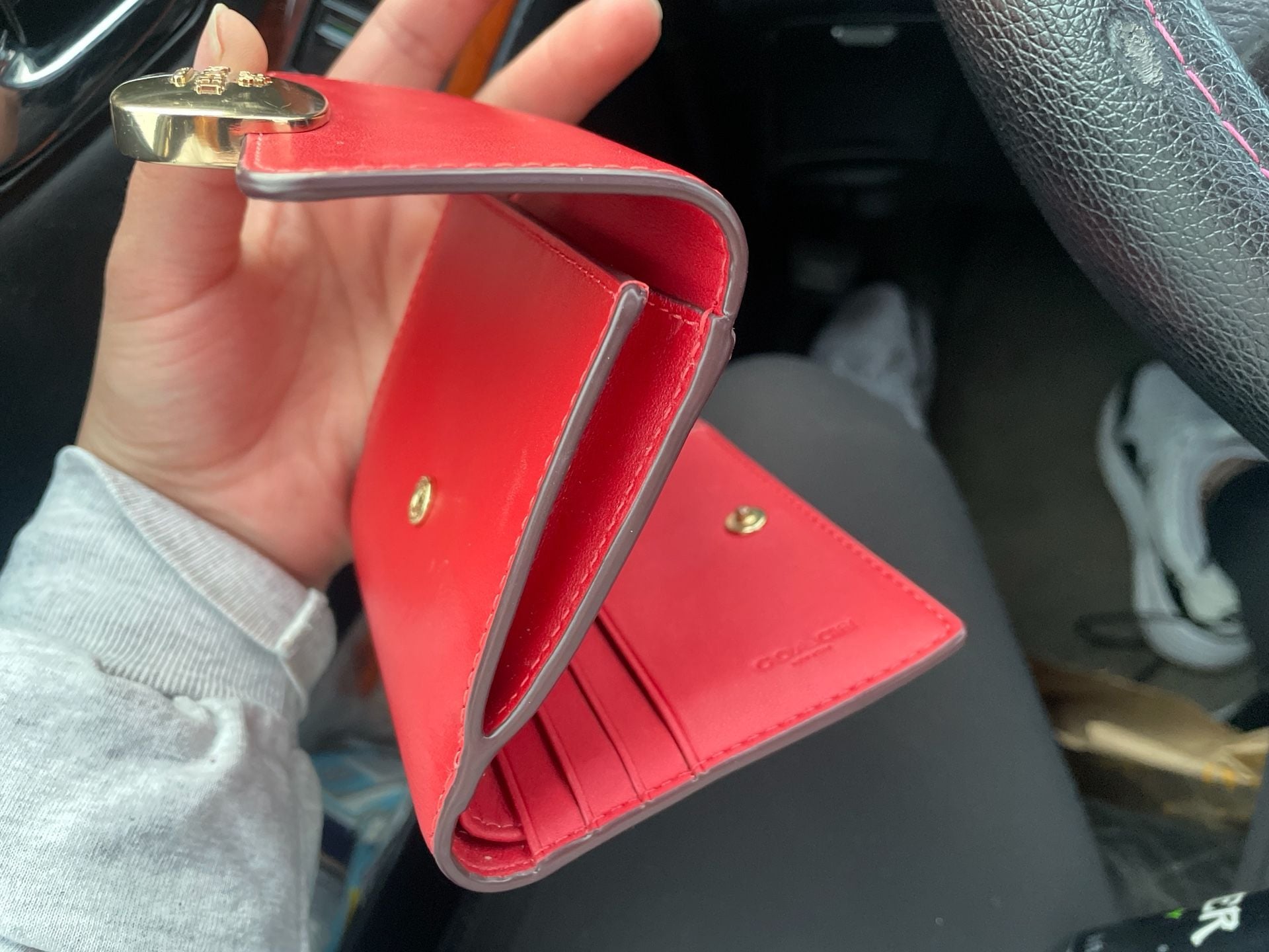 Coach Red Leather Small Snap Wallet with Gold Tone Logo Plaque 4