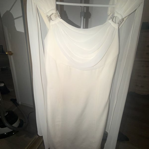 Vintage White Chiffon Overlay Dress w/Pearl & Rhinestone Embellishments Size 8