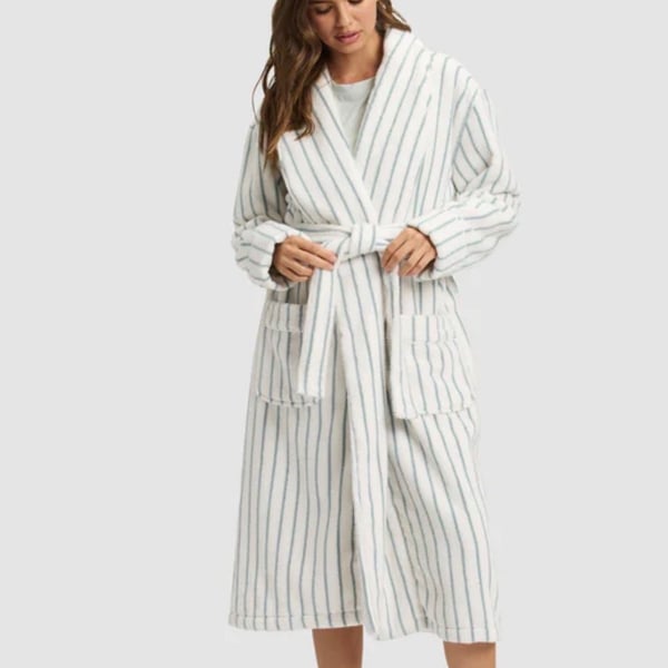 Cozy Earth Striped Luxe Bath Robe Brook/Seashell Size S