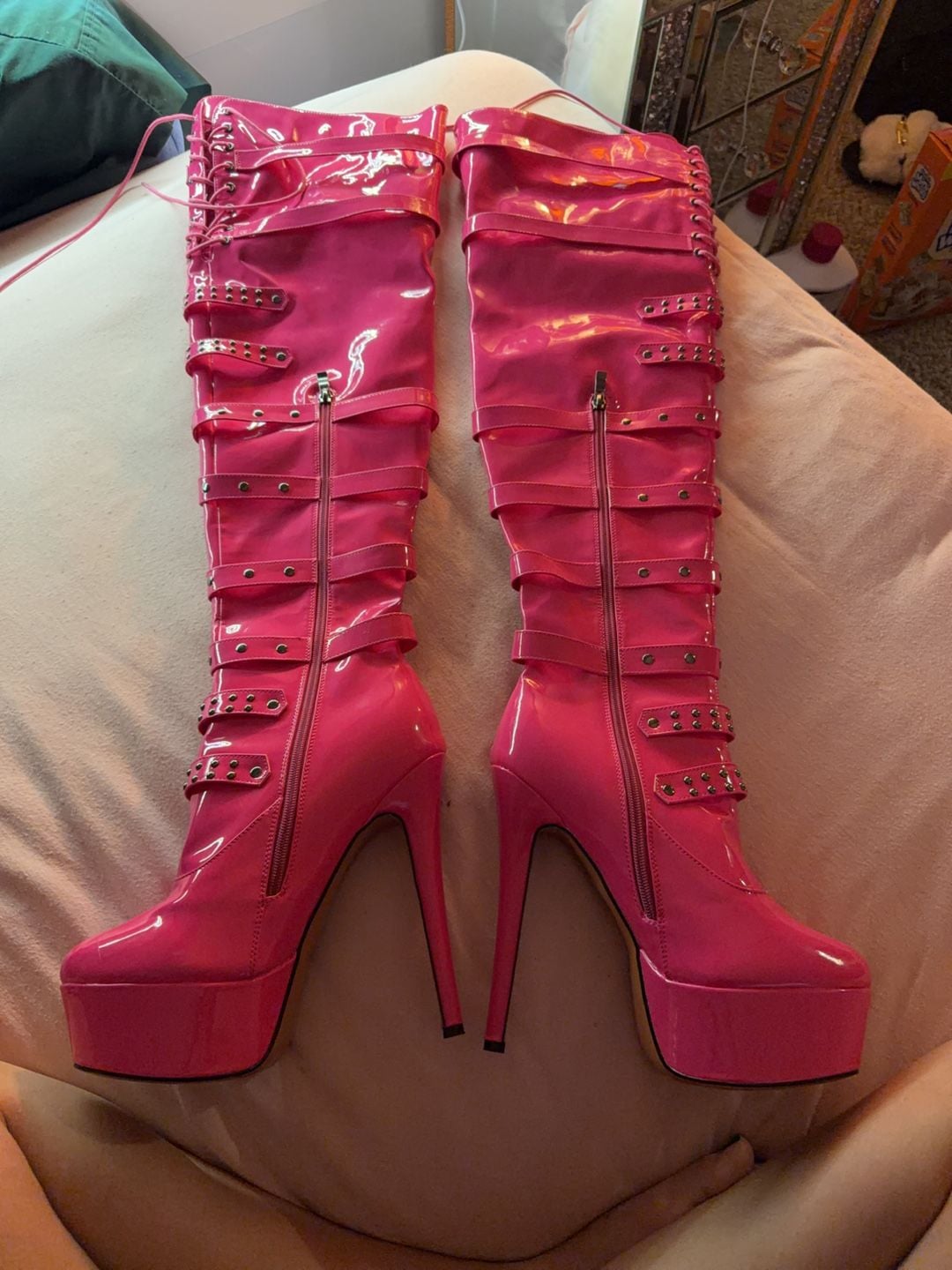 Buckles Round Toe Stilettos Over The Knee Platform Boots – , 3