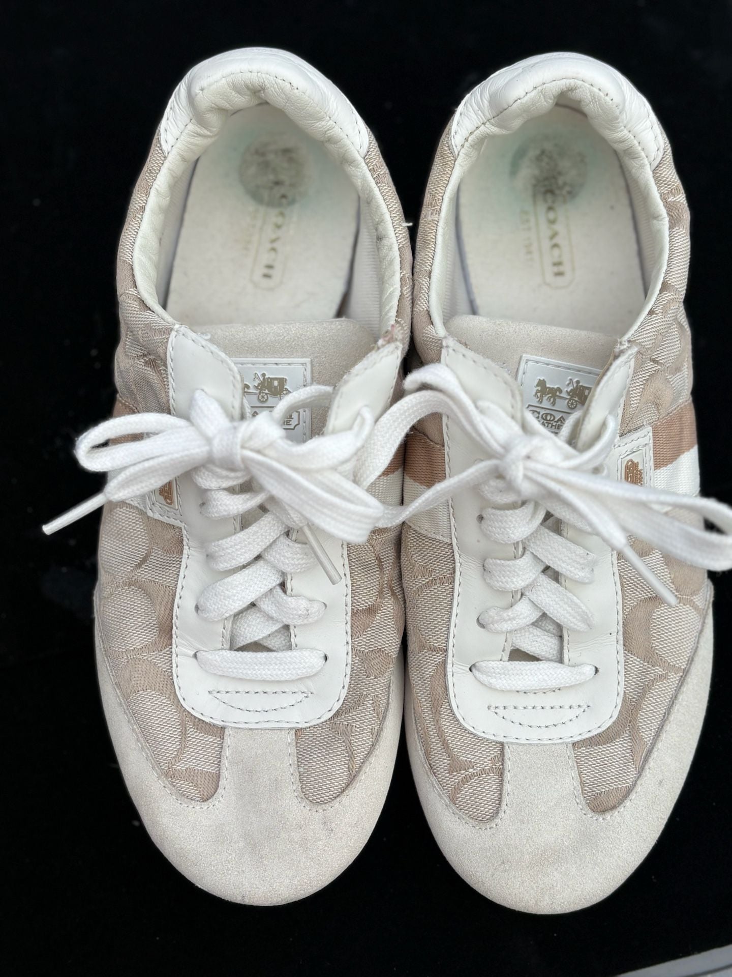 Coach Signature Logo Beige and White Lace-Up Sneakers 2