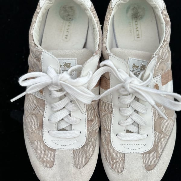 Coach Signature Logo Beige and White Lace-Up Sneakers
