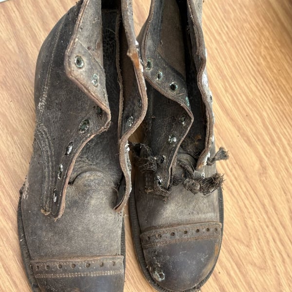 Vintage World War II Era Military Service Boots Hobnail Leather