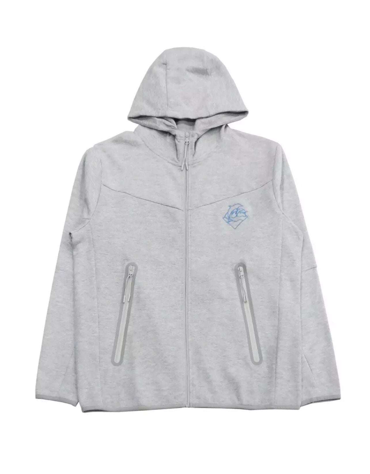 Pink Dolphin Grey Tech Fleece Style Full Zip Hoodie and Jogger Set Large 8