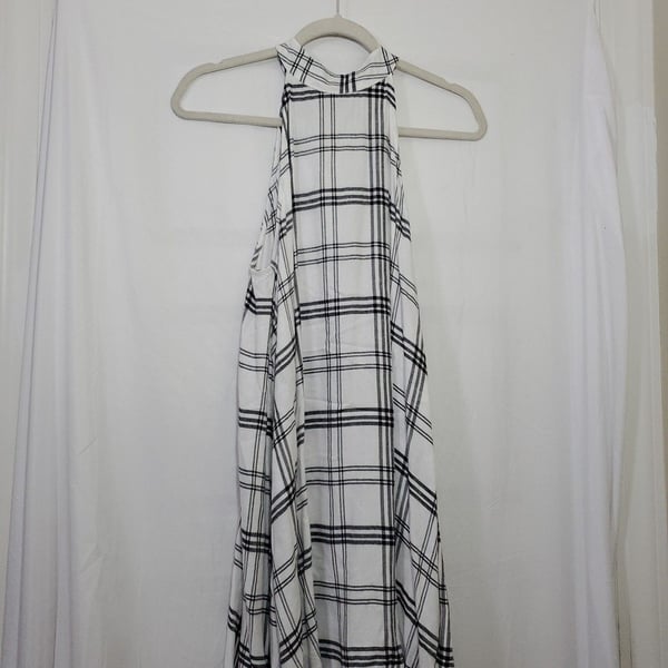 Mud Pie Women's Plaid Halter Neck Dress Size M Frayed Hem