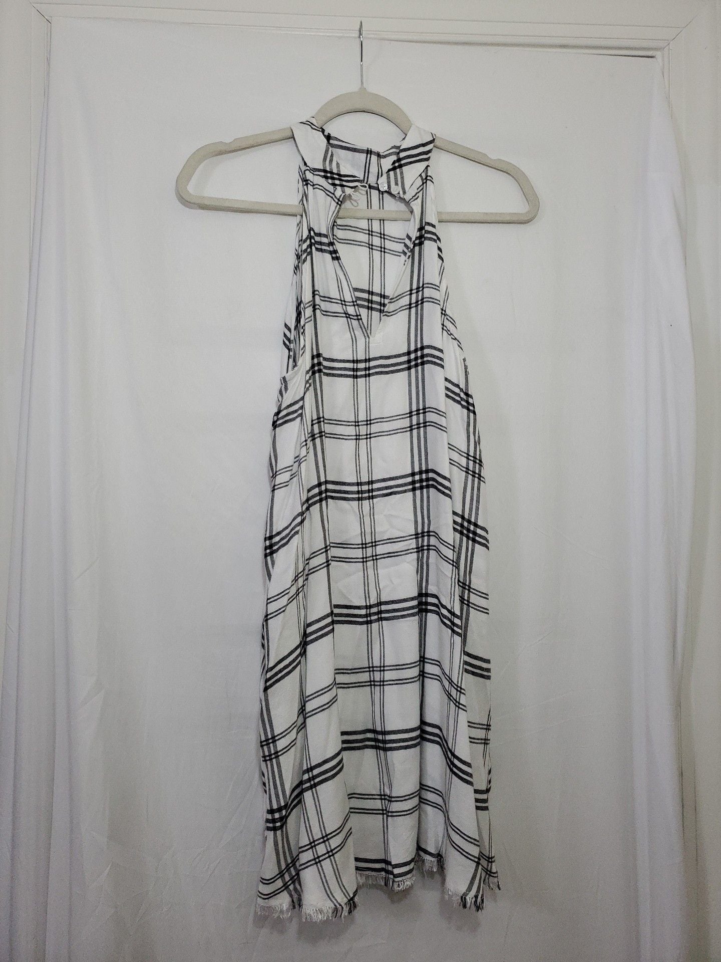Mud Pie Women's Plaid Halter Neck Dress Size M Frayed Hem 3