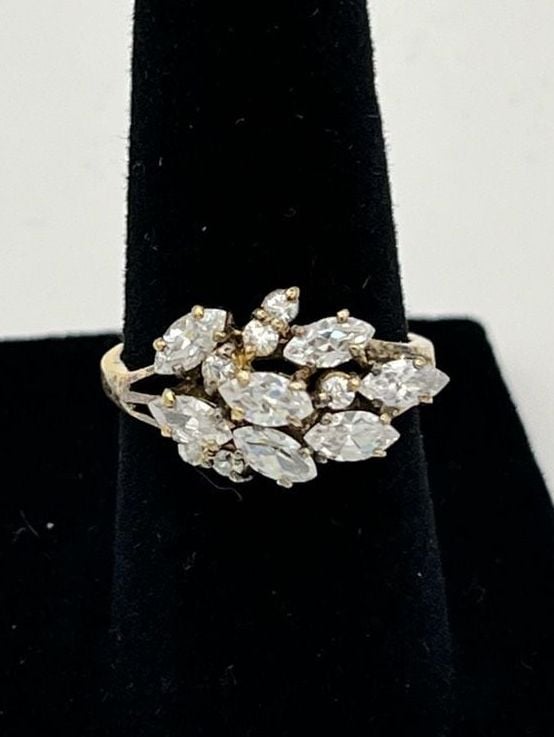 Marquise Cut Cluster Statement Ring in Gold Tone 2