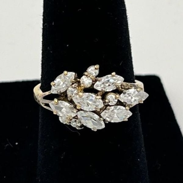 Marquise Cut Cluster Statement Ring in Gold Tone