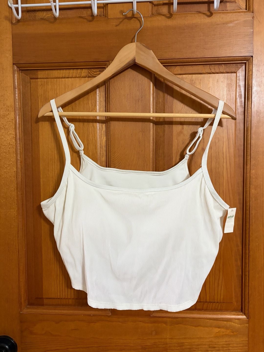 Aerie Ribbed Square Neck Cropped Tank Top White 1