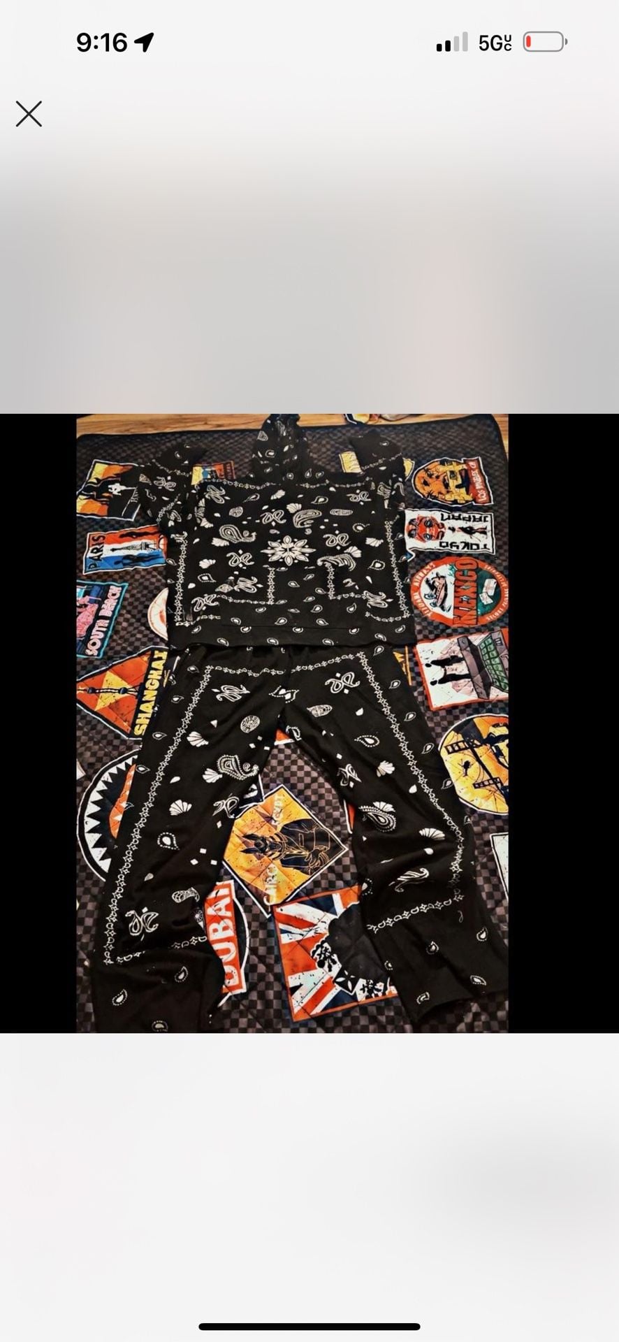 Black Paisley Print Hoodie and Jogger Sweatpants Set 1