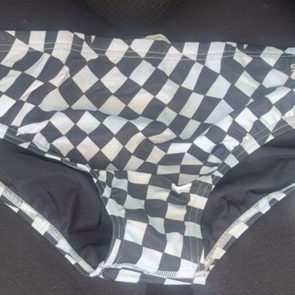 Speedo Printed One Brief Swimsuit Black and White Checkered Size 34