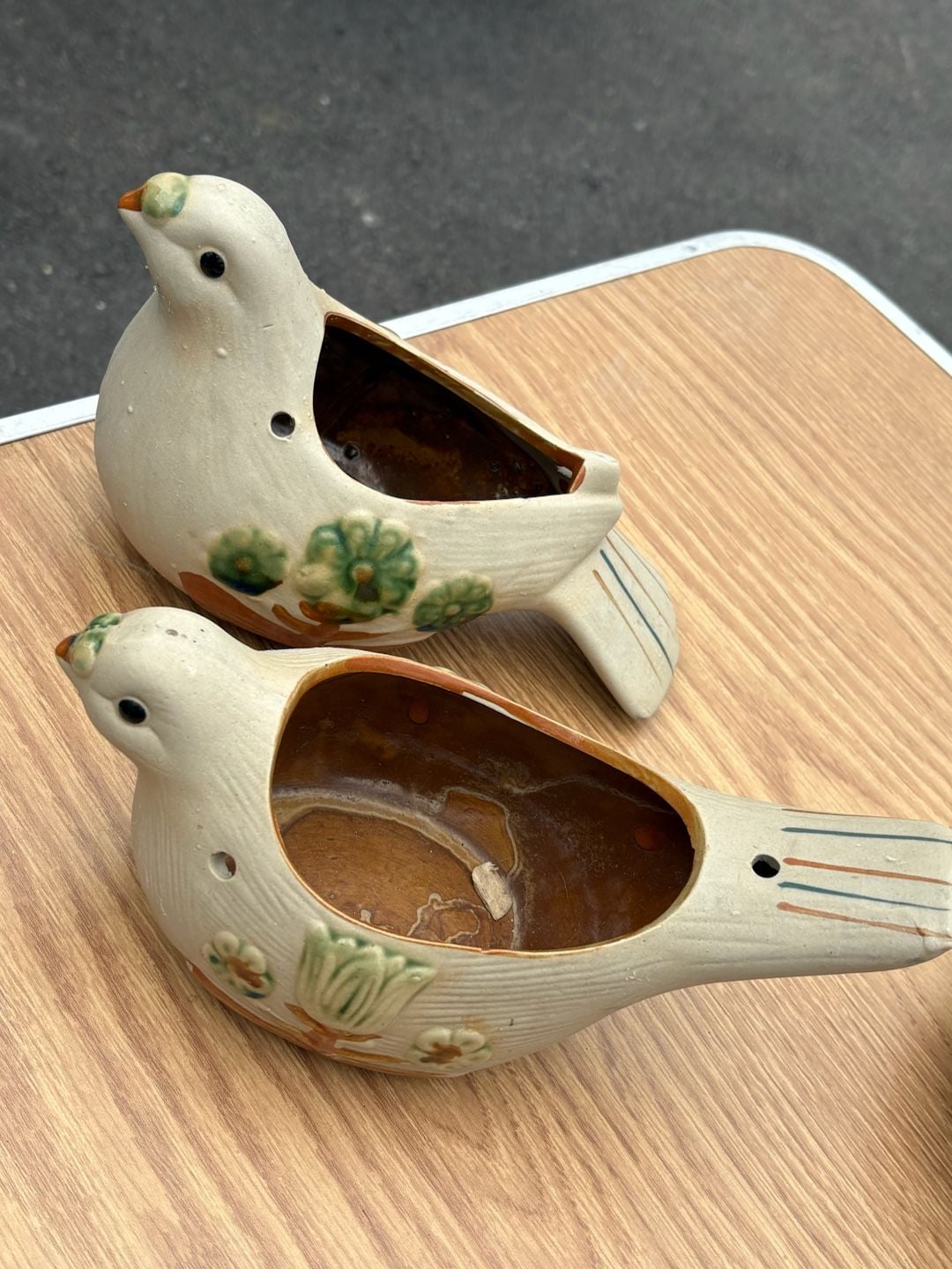 Vintage Ceramic Bird Planter Set of 2 Floral Design 1
