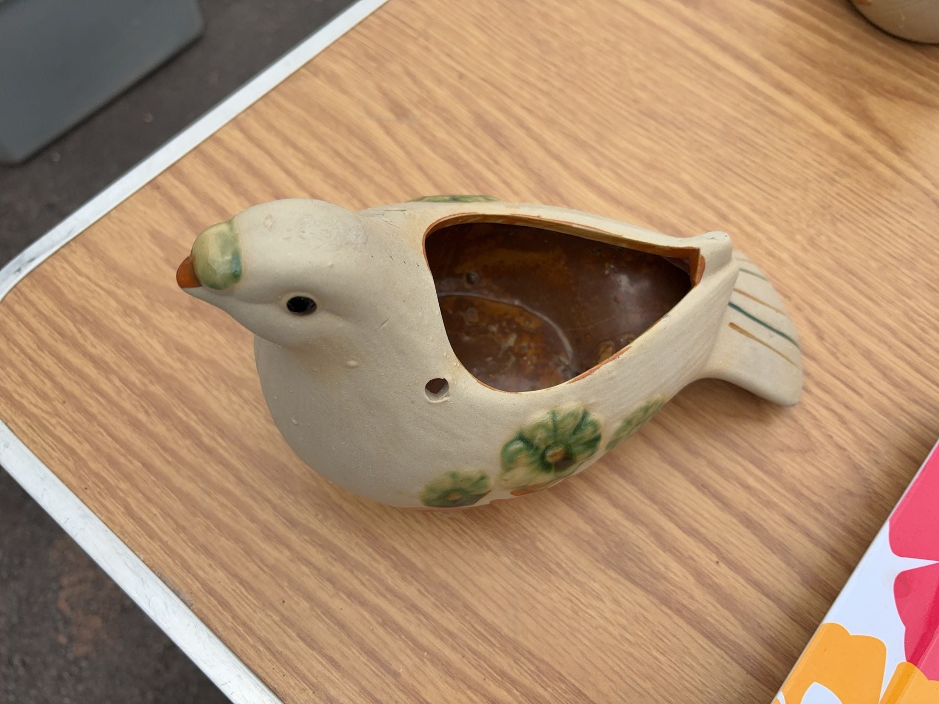 Vintage Ceramic Bird Planter Set of 2 Floral Design 2