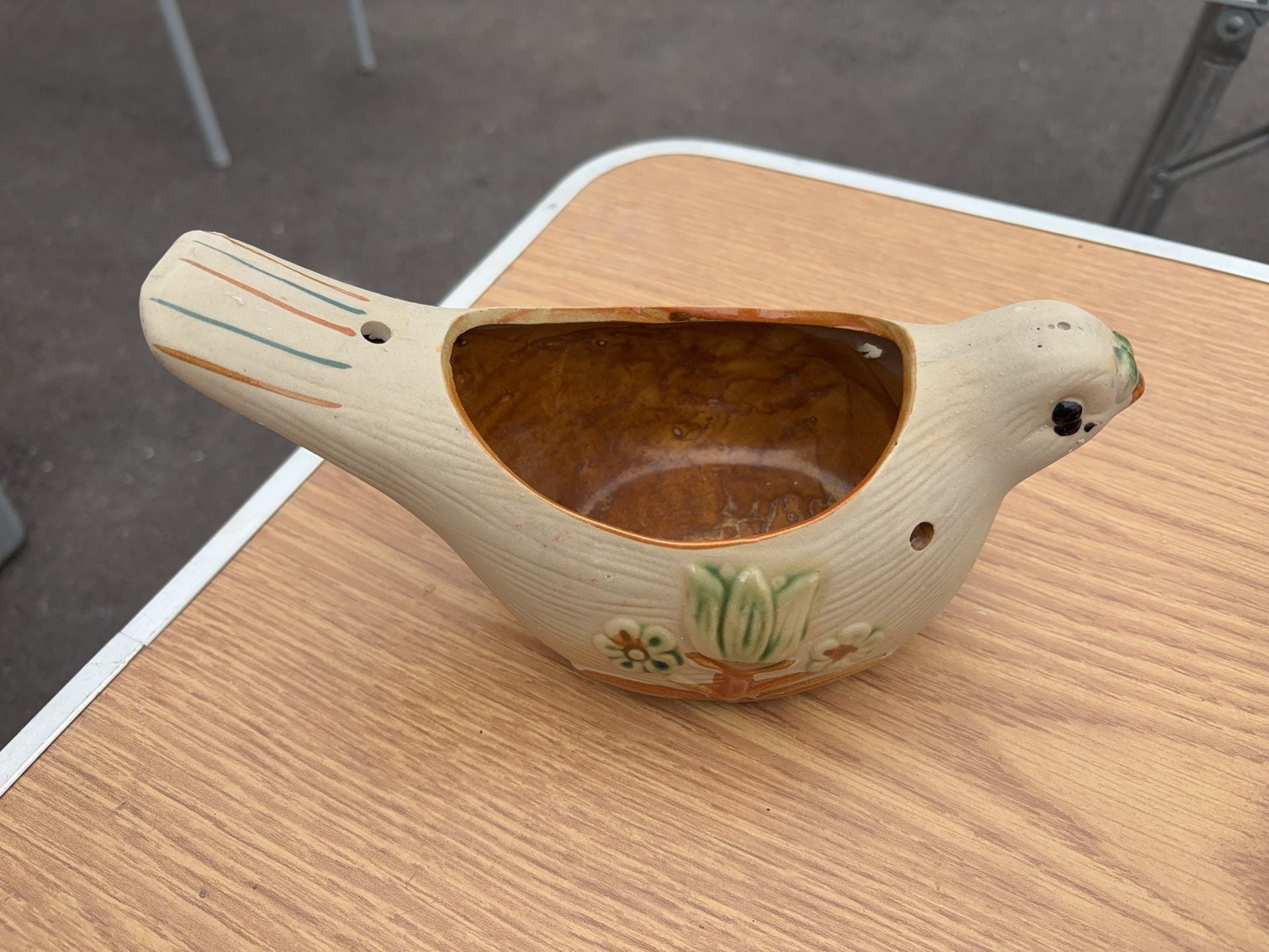 Vintage Ceramic Bird Planter Set of 2 Floral Design 3