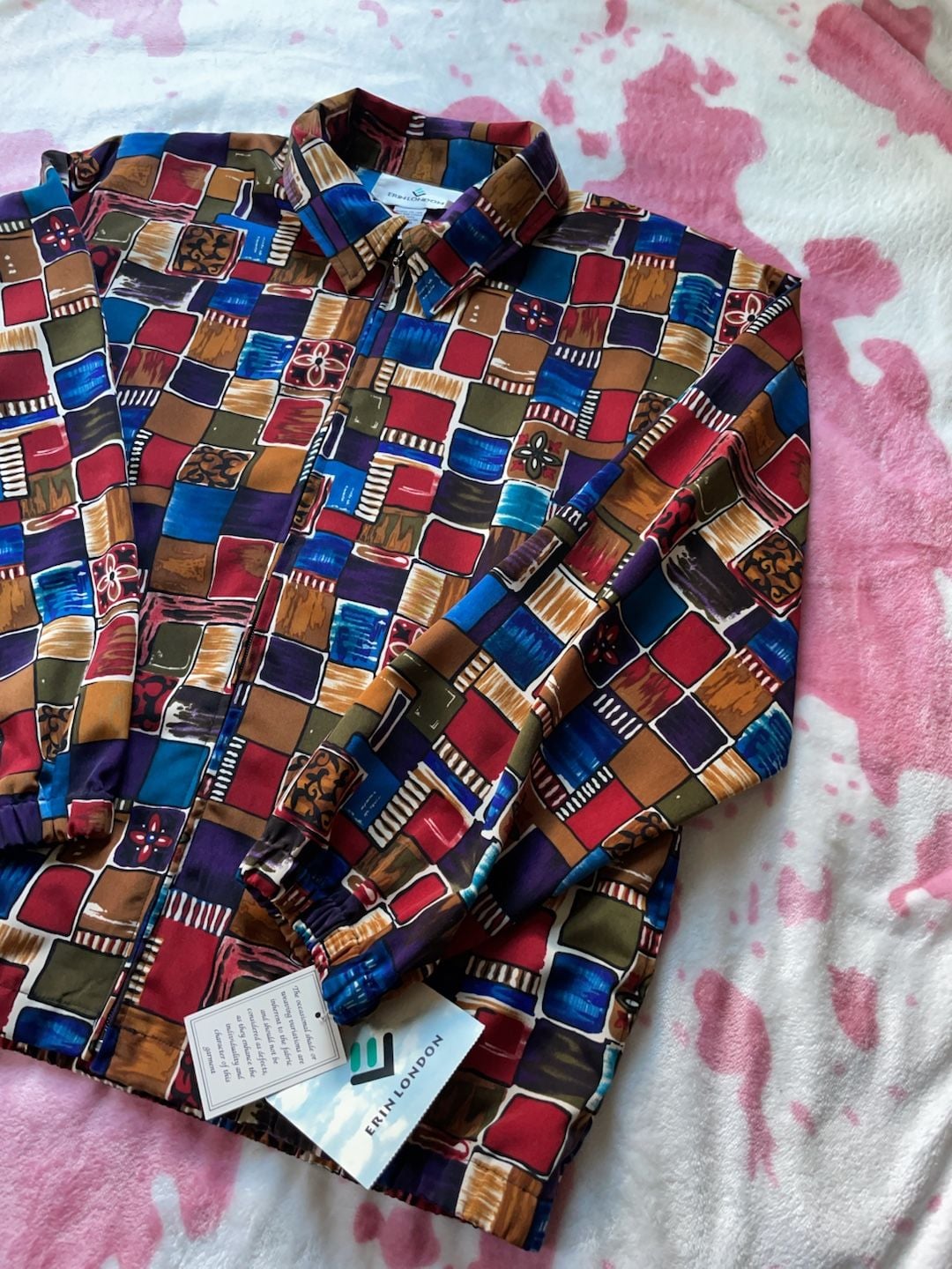 Vintage Cottagecore Geometric Print Zip-Up Jacket Medium 3