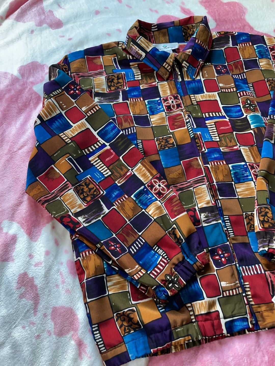 Vintage Cottagecore Geometric Print Zip-Up Jacket Medium 4