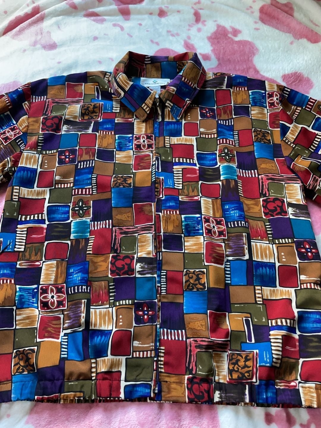 Vintage Cottagecore Geometric Print Zip-Up Jacket Medium 8