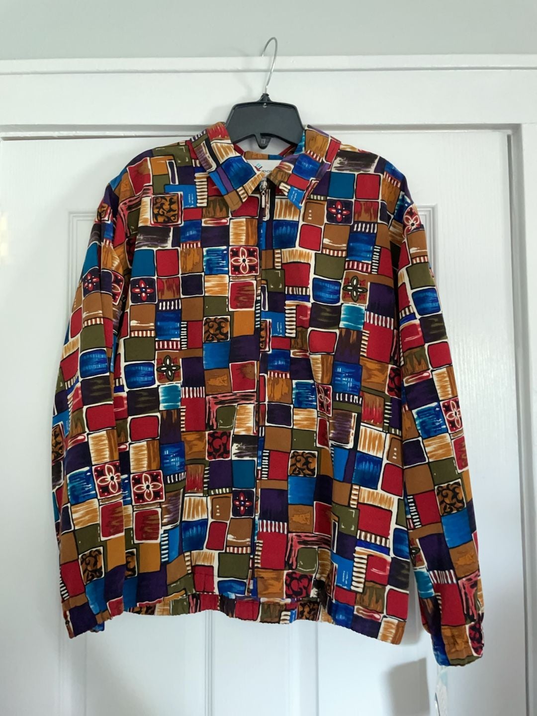 Vintage Cottagecore Geometric Print Zip-Up Jacket Medium 16