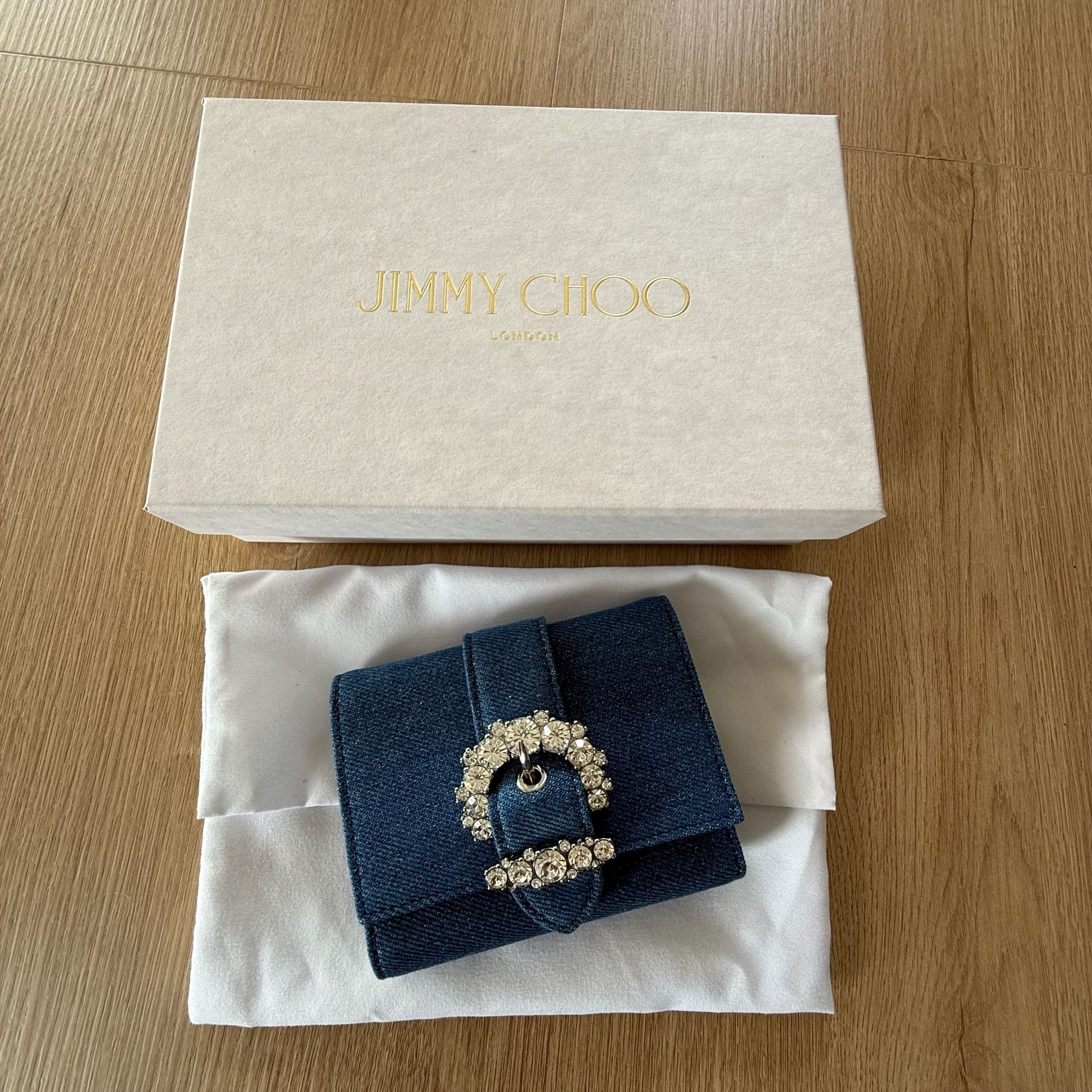 Jimmy Choo Chéri Crystal-Buckle Denim Card Case 3