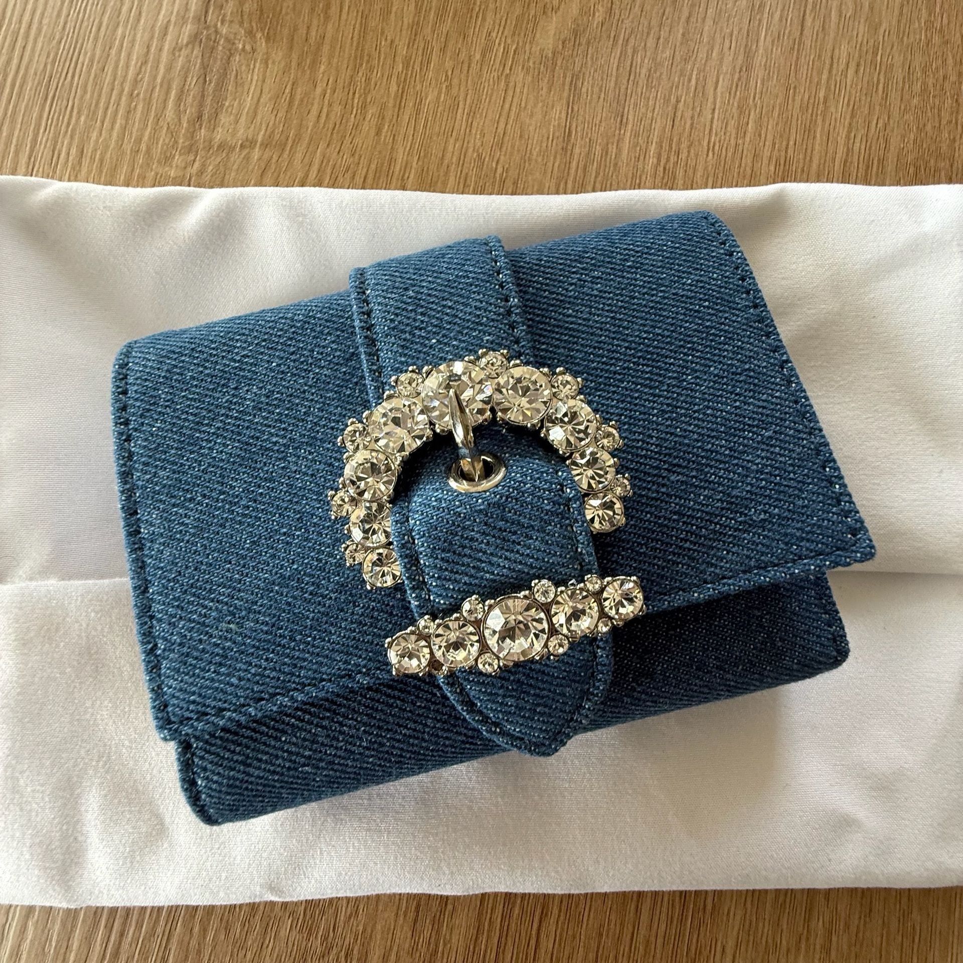 Jimmy Choo Chéri Crystal-Buckle Denim Card Case 2