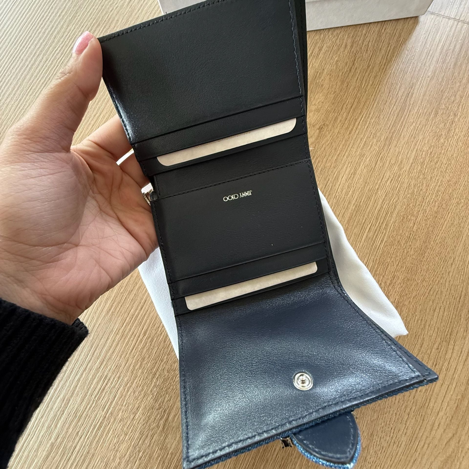 Jimmy Choo Chéri Crystal-Buckle Denim Card Case 5