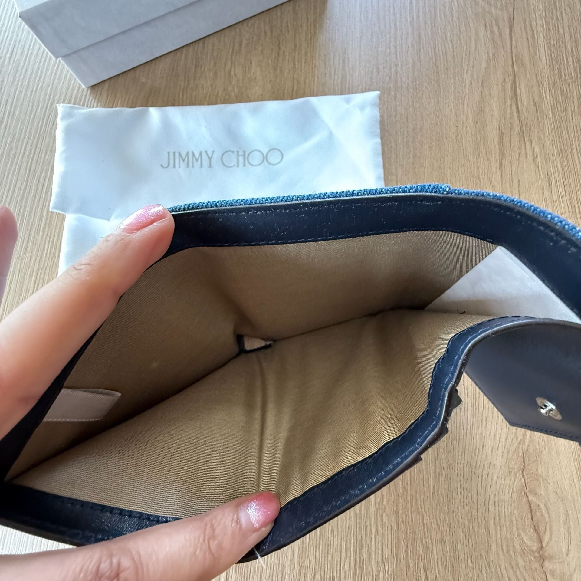 Jimmy Choo Chéri Crystal-Buckle Denim Card Case 7
