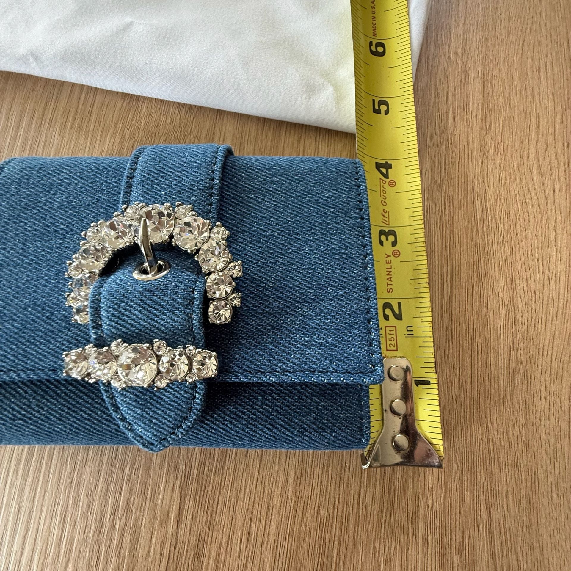 Jimmy Choo Chéri Crystal-Buckle Denim Card Case 10