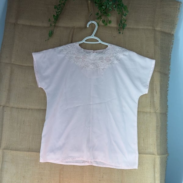 19-Yves St. Clair Vintage Pink Embroidered Short Sleeve Blouse